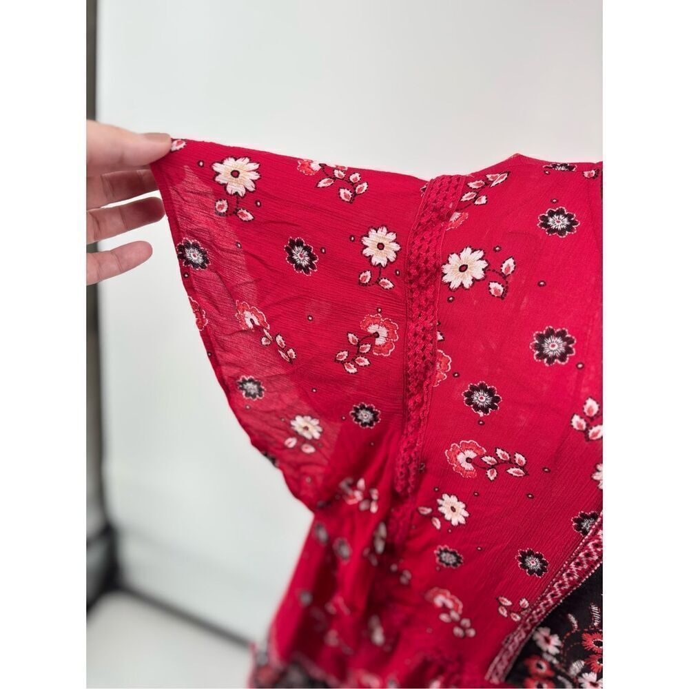 J. Jill Floral Flutter Sleeve Peasant Blouse Lace Trim Size 2X Red - Picture 9 of 11